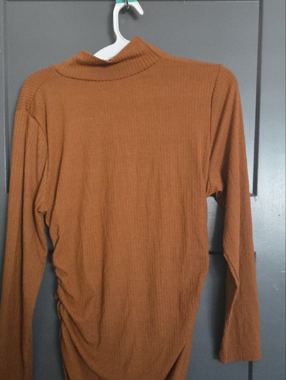 Long Sleeve Ruched Midi Dress - Rust - Picture 3 of 7